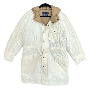 Ralph Lauren Men's Hooded Snap Button Down Filled Parka Coat Ivory Size Small